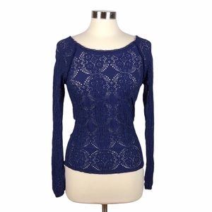 Free People Blue Lace Long Sleeve Top
